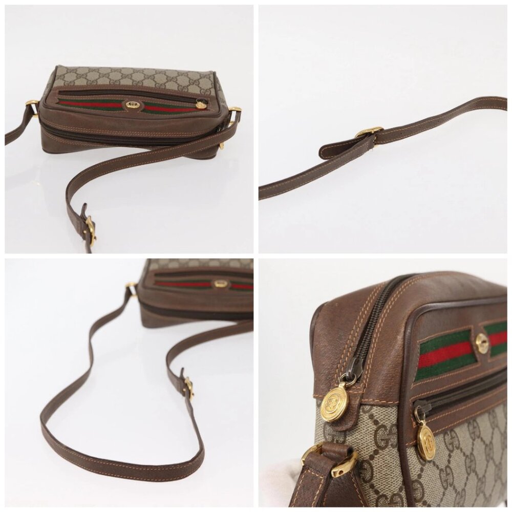 GUCCI GG Supreme Web Sherry Line Bag PVC Beige Red - Picture 14 of 16